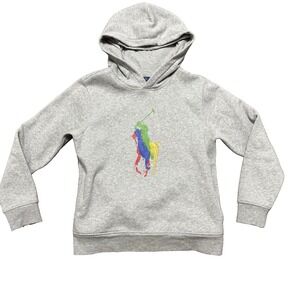 Polo Ralph Lauren Gray Big Pony Fleece Hoodie Boys Youth Size M (10-12) Pockets